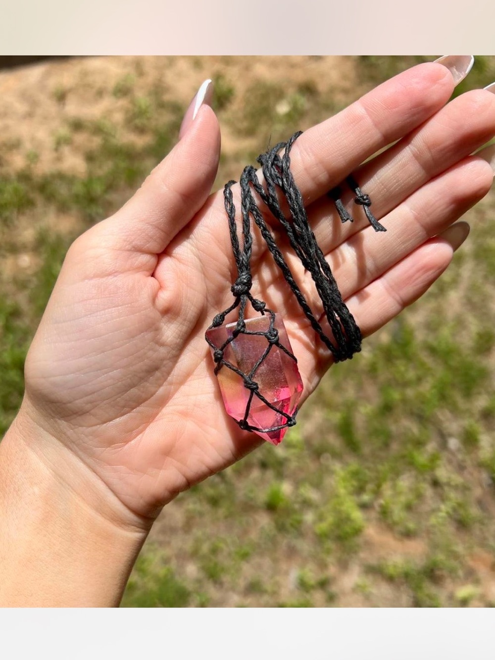 Hand Wrapped Pink Aura Quartz Necklace